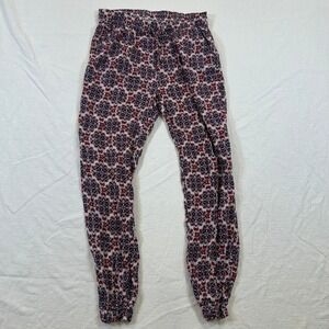 H&M Divided Medallion Print Jogger Pants Red Purple Elastic Waist Size 2